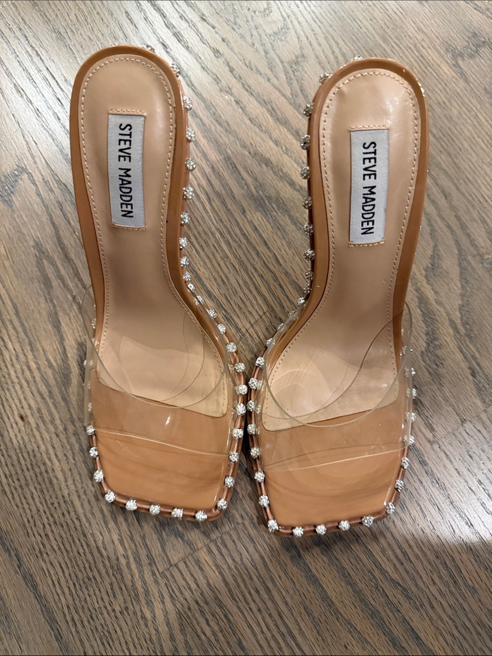 Steve Madden Zaylee Clear Rhinestone Block Heel Slides Size 8